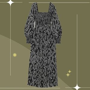✨ Rixo Marie Black And White Tree Roots Smocked MIDI Dress Size Medium